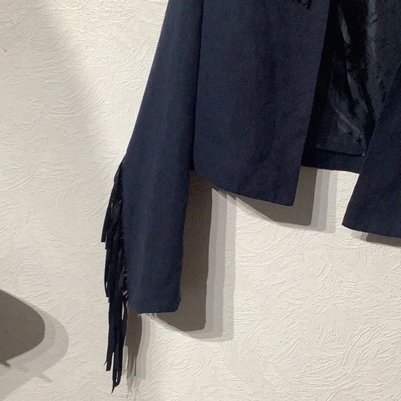 JustFab - Sz M - lightweight faux suede Navy Fringe Jacket with side pockets - Picture 4 of 9
